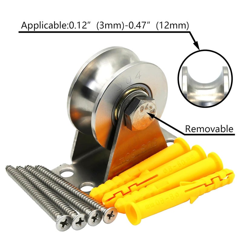 LTEMG U Type Groove Wheel Pulley Stainless Steel Silent Pulley Block,Wall-Mounted Ceiling Lifting Pulley Block,Sliding Gate Hardware,Removable Double Bearing,with Expansion Pipes and Screw(2 Pack) - Image 5